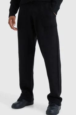 Cheap boohooMAN Relaxed Fit Wide Leg Knitted Joggers black
