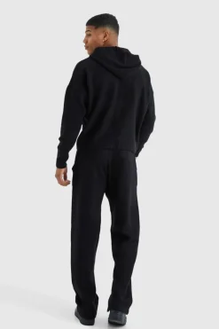 Cheap boohooMAN Relaxed Fit Wide Leg Knitted Joggers black