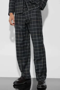 Discount boohooMAN Relaxed Fit Windowpane Check Suit Trousers black