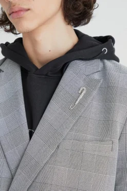 New boohooMAN Relaxed Fit Wrap Front Pow Check Blazer grey