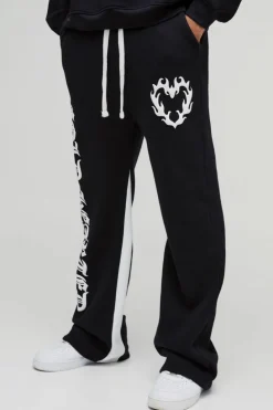 Cheap boohooMAN Relaxed Flare Cold Hearted Puff Print Gusset Jogger black