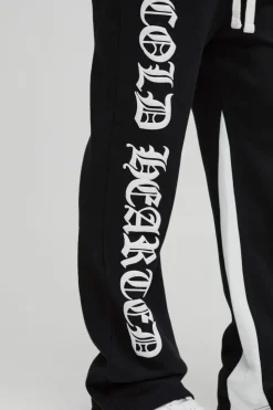Cheap boohooMAN Relaxed Flare Cold Hearted Puff Print Gusset Jogger black