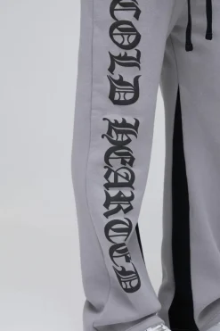 Discount boohooMAN Relaxed Flare Cold Hearted Puff Print Gusset Jogger grey