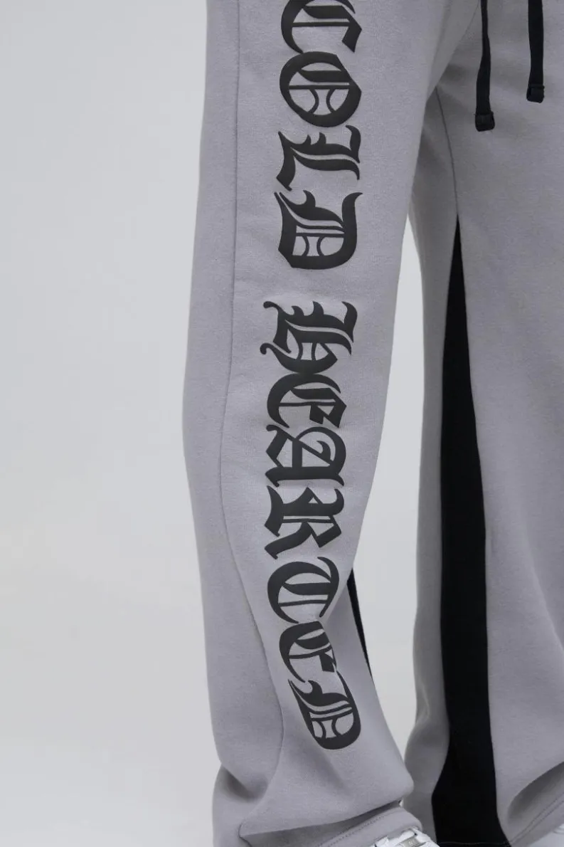 Discount boohooMAN Relaxed Flare Cold Hearted Puff Print Gusset Jogger grey