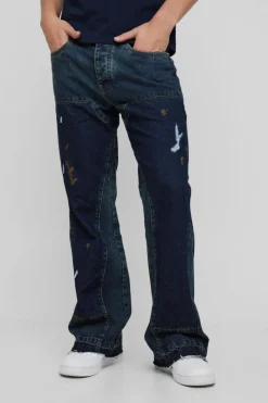Fashion boohooMAN Relaxed Flared Carpenter Gusset Jeans vintage blue