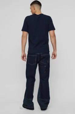Fashion boohooMAN Relaxed Flared Carpenter Gusset Jeans vintage blue