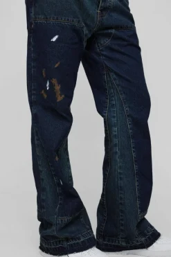 Fashion boohooMAN Relaxed Flared Carpenter Gusset Jeans vintage blue