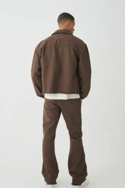 Hot boohooMAN Relaxed Flared Carpenter Paint Splatter Trousers chocolate