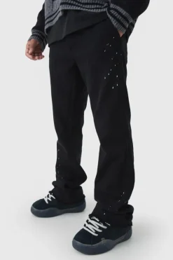 Outlet boohooMAN Relaxed Flared Carpenter Paint Splatter Trousers black