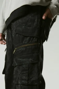 Flash Sale boohooMAN Relaxed Flared Heavy Washed Cargo Trousers charcoal