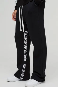 Flash Sale boohooMAN Relaxed Flare Gothic Gusset Print Jogger black