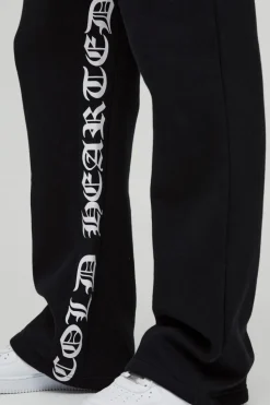 Flash Sale boohooMAN Relaxed Flare Gothic Gusset Print Jogger black
