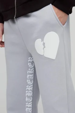 Outlet boohooMAN Relaxed Flare Heart Puff Print Gusset Print Jogger grey