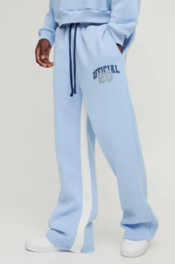 Fashion boohooMAN Relaxed Flare Official Varsity Distressed Gusset Jogger blue