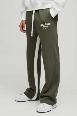 Shop boohooMAN Relaxed Flare Worldwide Star Gusset Jogger khaki