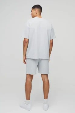 Hot boohooMAN Relaxed Man Embroidered Waffle Shorts grey