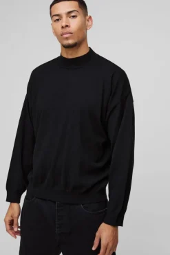 Online boohooMAN Relaxed Mock Neck Knitted Jumper black