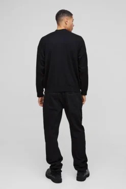 Online boohooMAN Relaxed Mock Neck Knitted Jumper black