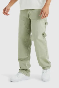Sale boohooMAN Relaxed Overdye Carpenter Trouser olive