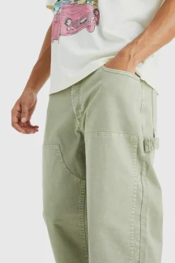 Sale boohooMAN Relaxed Overdye Carpenter Trouser olive