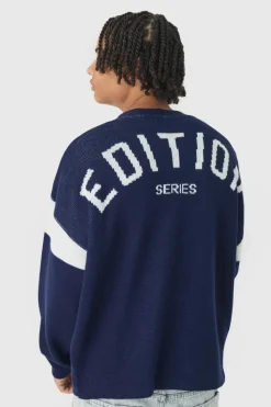 Flash Sale boohooMAN Relaxed Ribbed Knitted Edition Series Cardigan navy