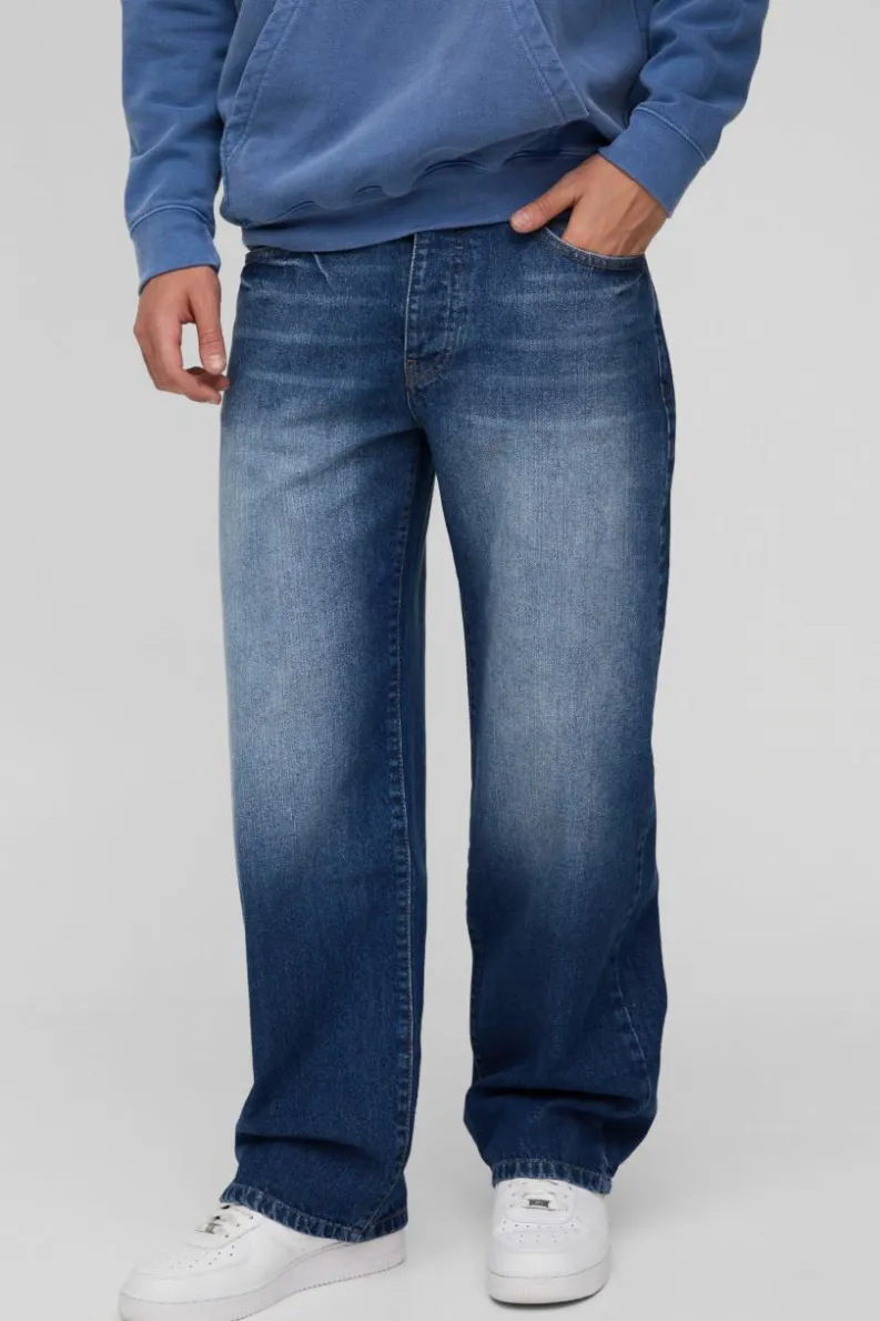 Sale boohooMAN Relaxed Rigid Blue Washed Jeans indigo