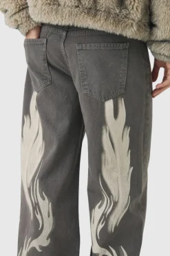 Hot boohooMAN Relaxed Rigid Tint Moto Printed Jeans brown