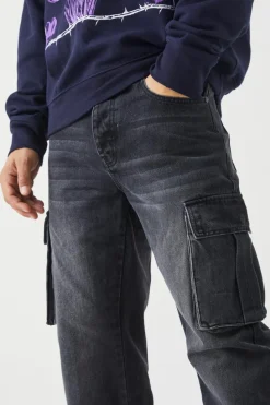 Flash Sale boohooMAN Relaxed Rigid Cargo Jeans washed black