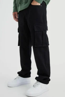 Cheap boohooMAN Relaxed Rigid Cargo Jeans true black