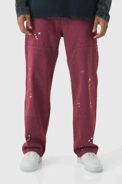 Best boohooMAN Relaxed Rigid Carpenter Paint Splatter Denim Jeans red