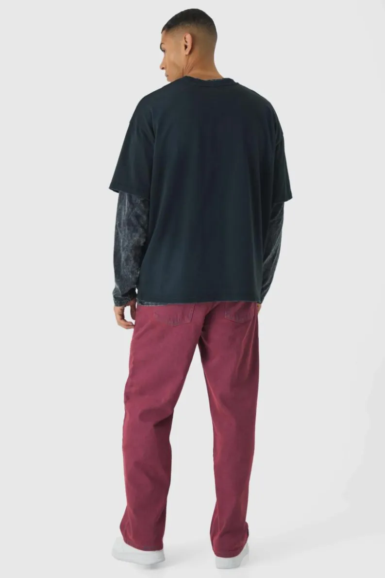 Best boohooMAN Relaxed Rigid Carpenter Paint Splatter Denim Jeans red