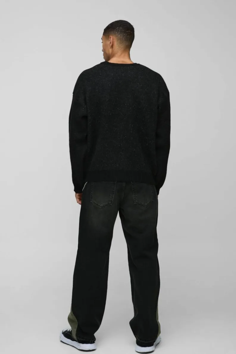 Best Sale boohooMAN Relaxed Rigid Chain Detail Gusset Denim Jeans petrol