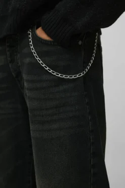 Best Sale boohooMAN Relaxed Rigid Chain Detail Gusset Denim Jeans petrol