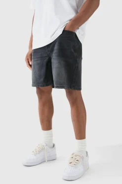 Cheap boohooMAN Relaxed Rigid Denim Shorts In charcoal