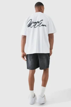 Cheap boohooMAN Relaxed Rigid Denim Shorts In charcoal