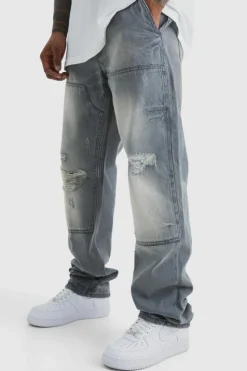Store boohooMAN Relaxed Rigid Dirty Wash Carpenter Jeans ice grey