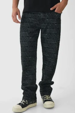 Hot boohooMAN Relaxed Rigid Distressed Jacquard Jeans charcoal