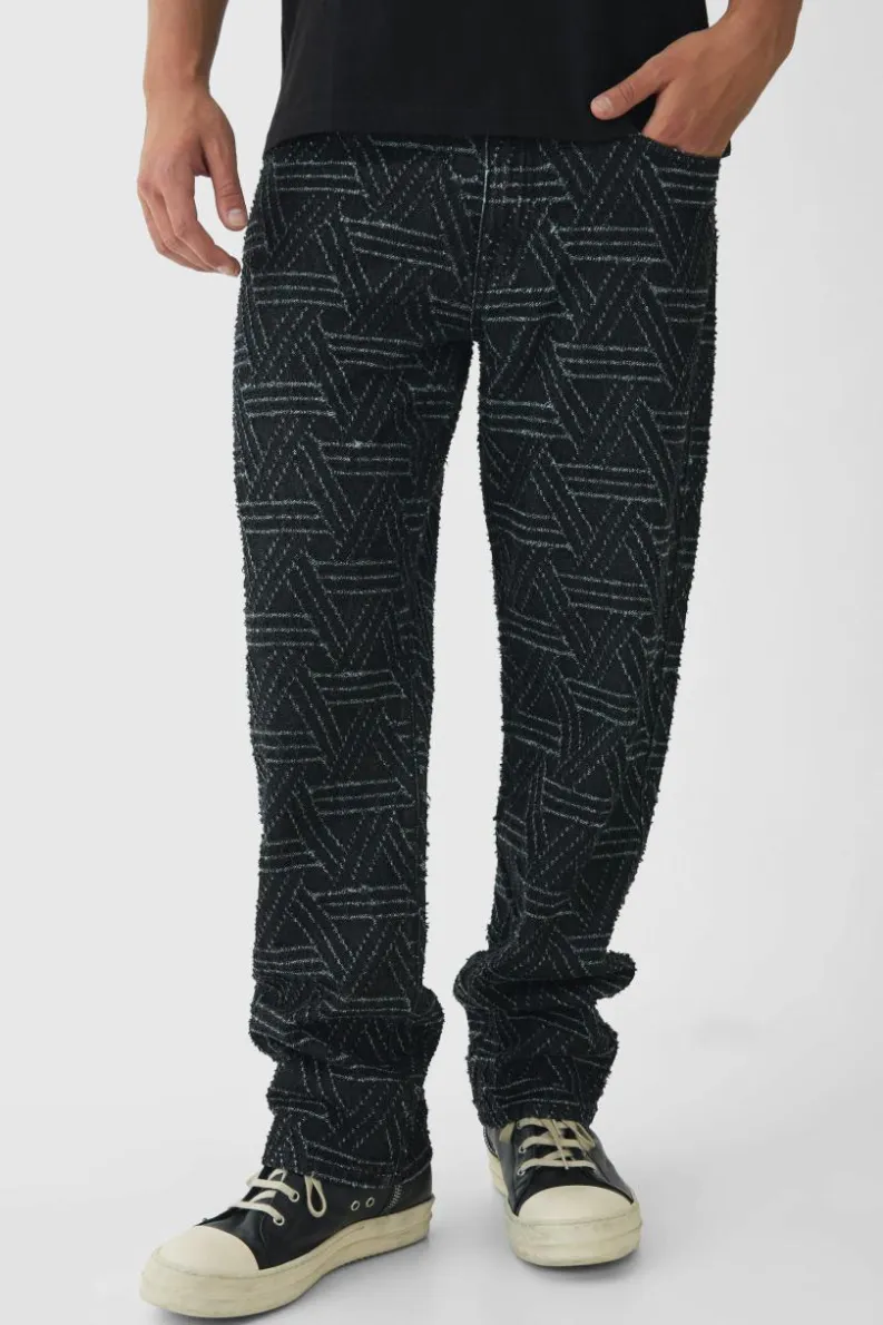 Hot boohooMAN Relaxed Rigid Distressed Jacquard Jeans charcoal