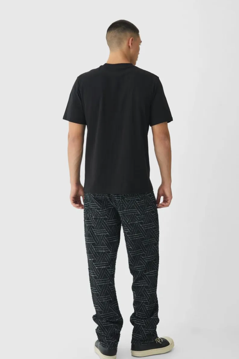 Hot boohooMAN Relaxed Rigid Distressed Jacquard Jeans charcoal