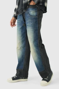 Best boohooMAN Relaxed Rigid Double Waistband Denim Jeans vintage blue