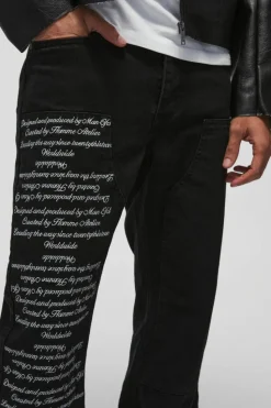 Best boohooMAN Relaxed Rigid Embroidery Carpenter Denim Jeans true black