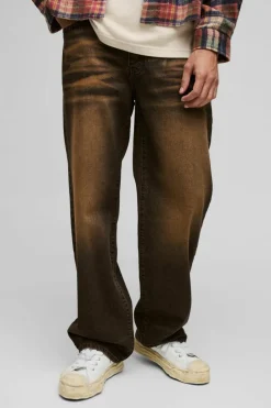Clearance boohooMAN Relaxed Rigid Extreme Washed Jeans tan