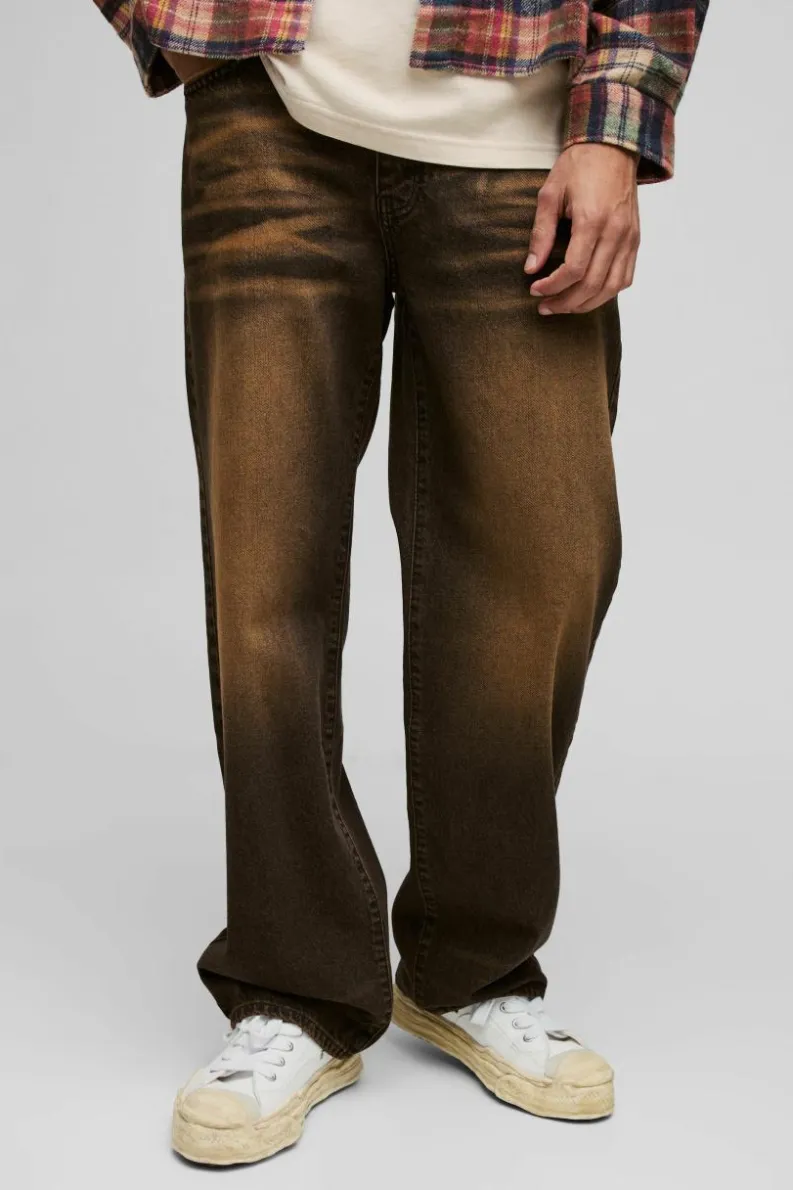 Clearance boohooMAN Relaxed Rigid Extreme Washed Jeans tan