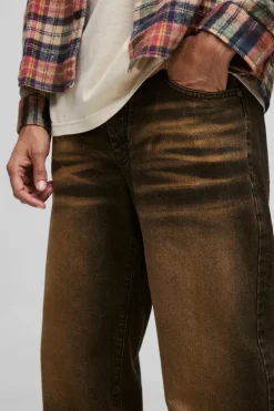 Clearance boohooMAN Relaxed Rigid Extreme Washed Jeans tan
