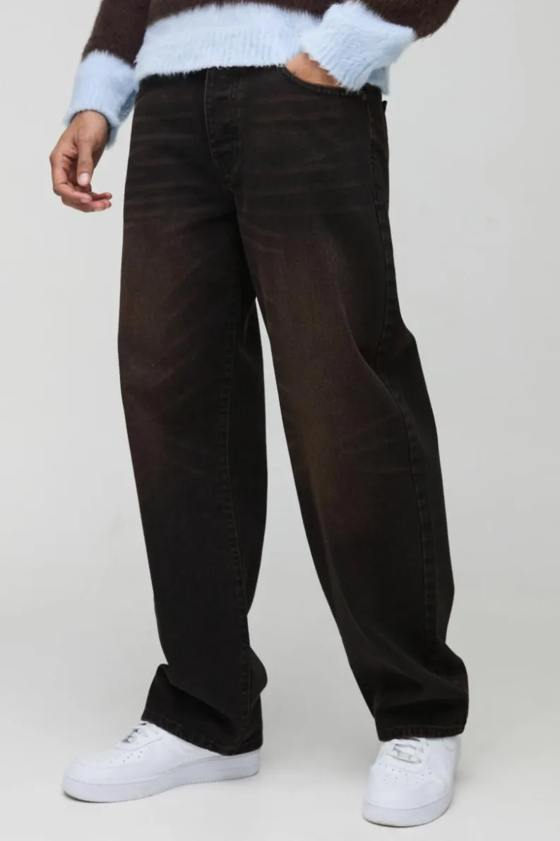 Shop boohooMAN Relaxed Rigid Extreme Washed Jeans washed black
