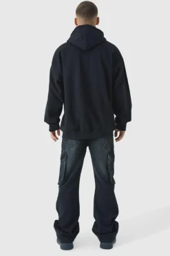 Sale boohooMAN Relaxed Rigid Flare Cargo Denim Jeans washed black