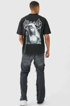 Online boohooMAN Relaxed Rigid Flare Frayed Edge Cargo Jeans washed black