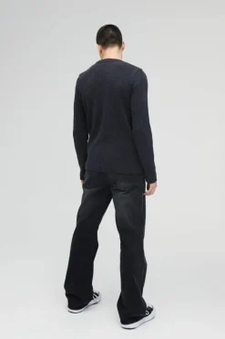 Sale boohooMAN Relaxed Rigid Flare Jean In charcoal