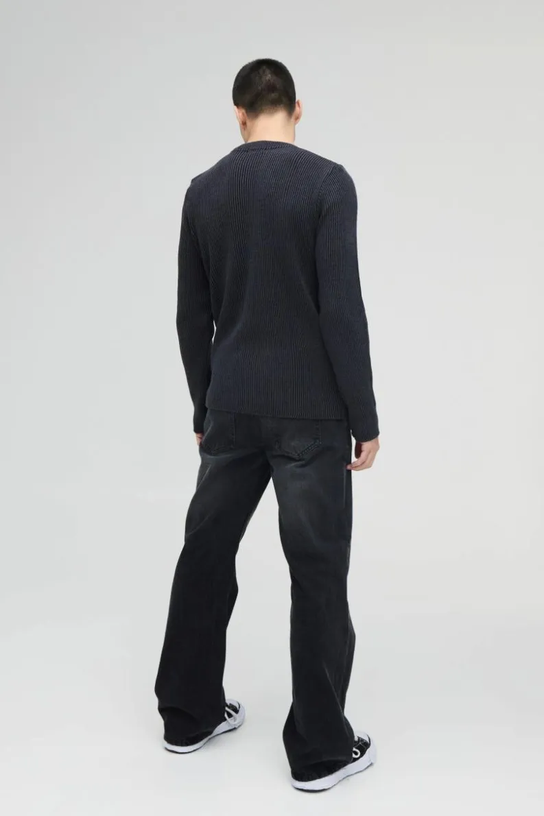 Sale boohooMAN Relaxed Rigid Flare Jean In charcoal