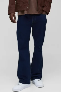 Hot boohooMAN Relaxed Rigid Flare Jean In indigo
